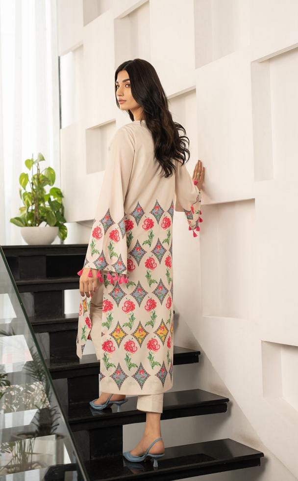 Printed Cream Floral Long 2pcs