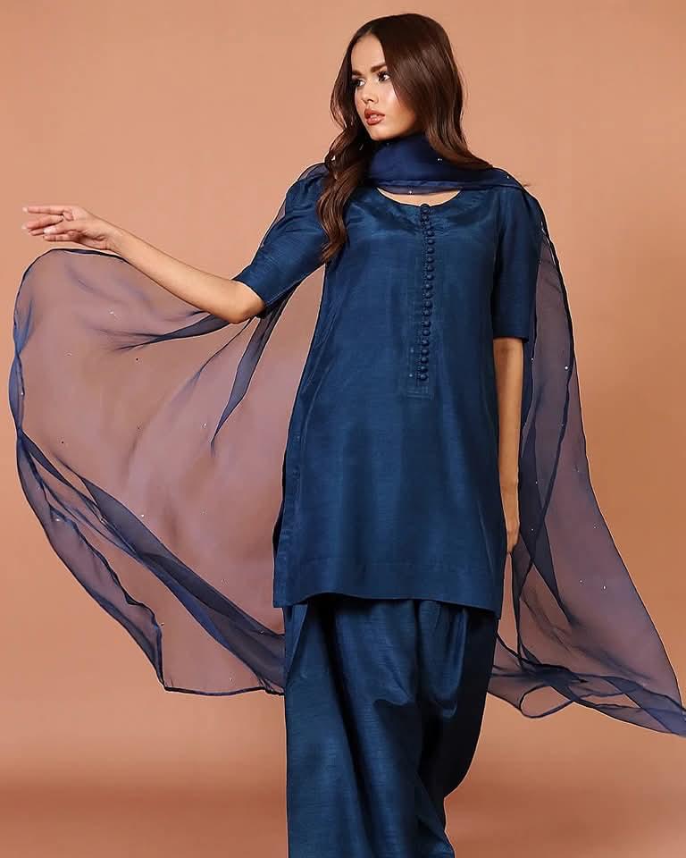 Navy Farshi Shalwar Kameez RawSilk