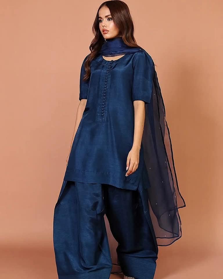 Navy Farshi Shalwar Kameez RawSilk