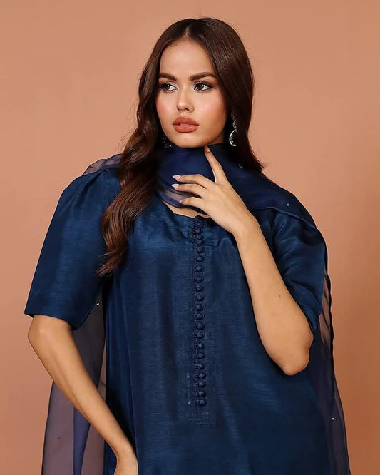 Navy Farshi Shalwar Kameez RawSilk