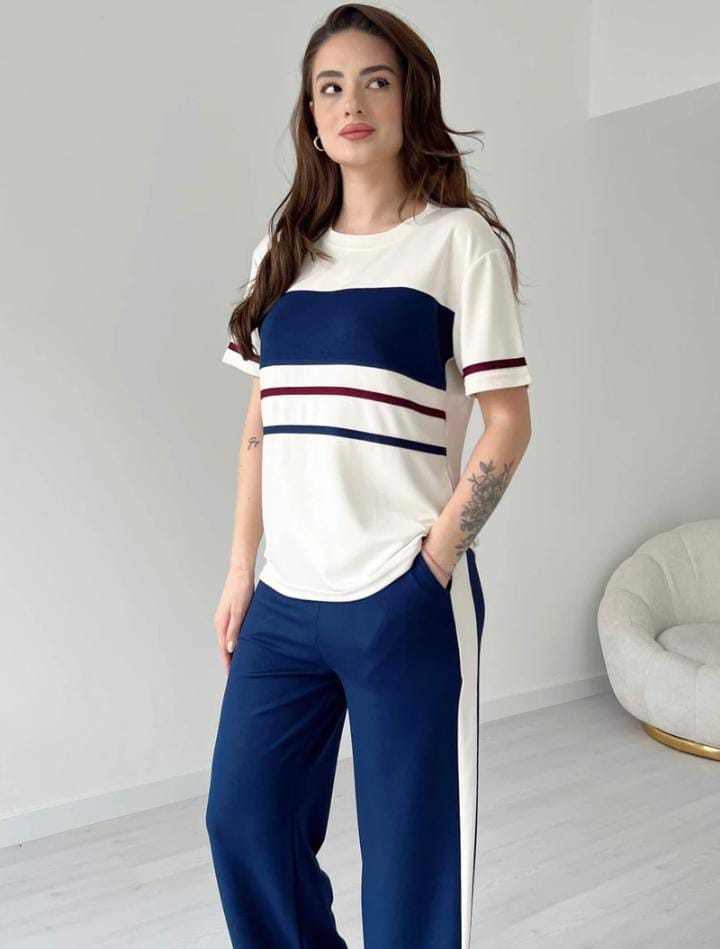 Navy & White Striped Co-Ord Set