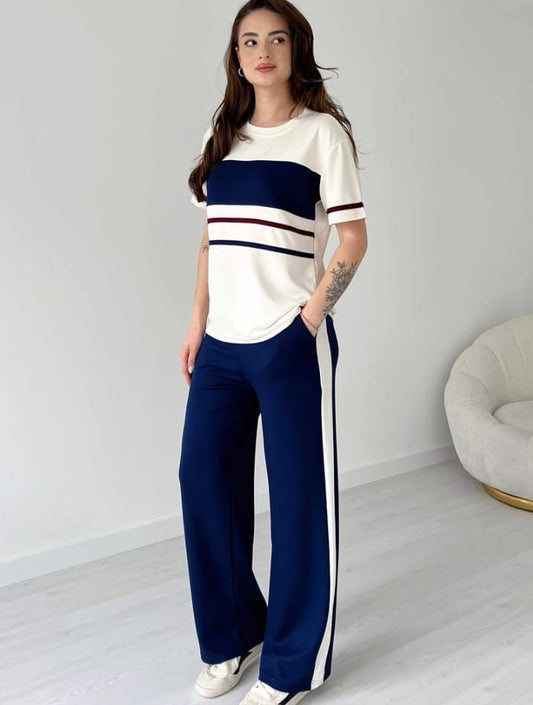 Navy & White Striped Co-Ord Set