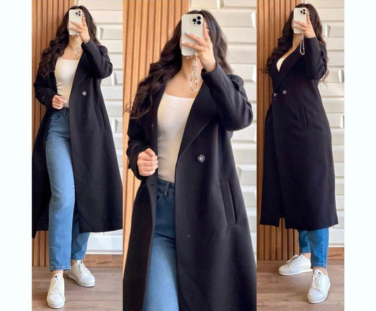 Long Fleece Trench Coat For Women's