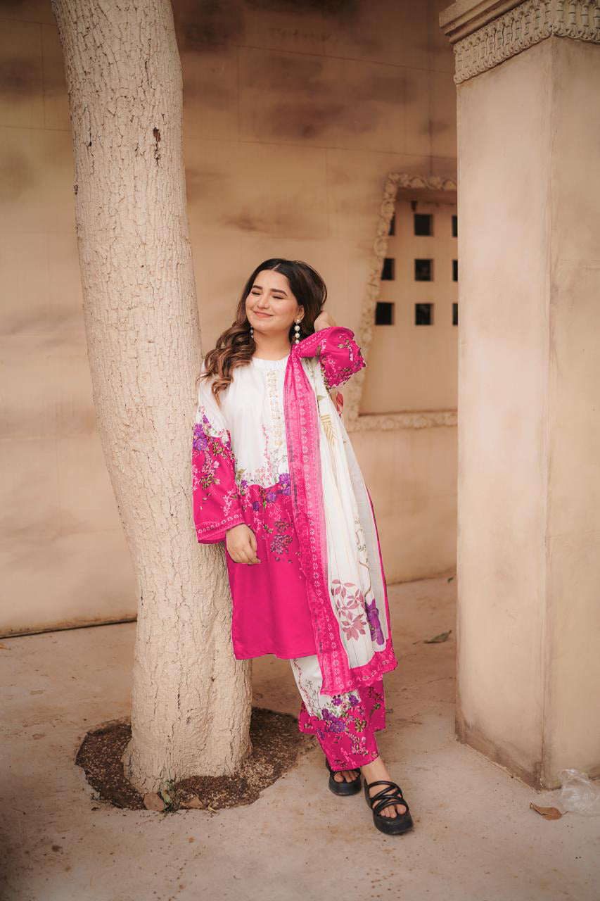 Printed 3-piece cord set with handwork & flapper
