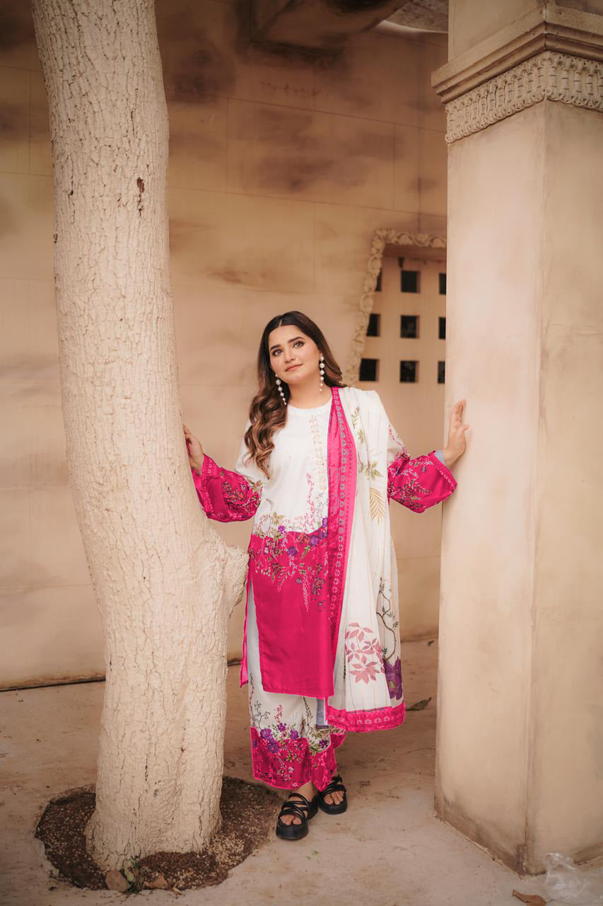 Printed 3-piece cord set with handwork & flapper