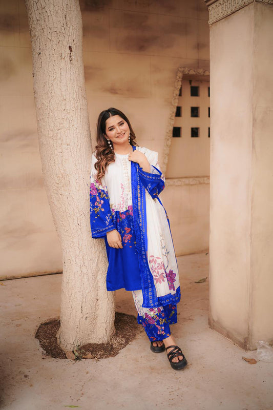 Printed 3-piece cord set with handwork & flapper