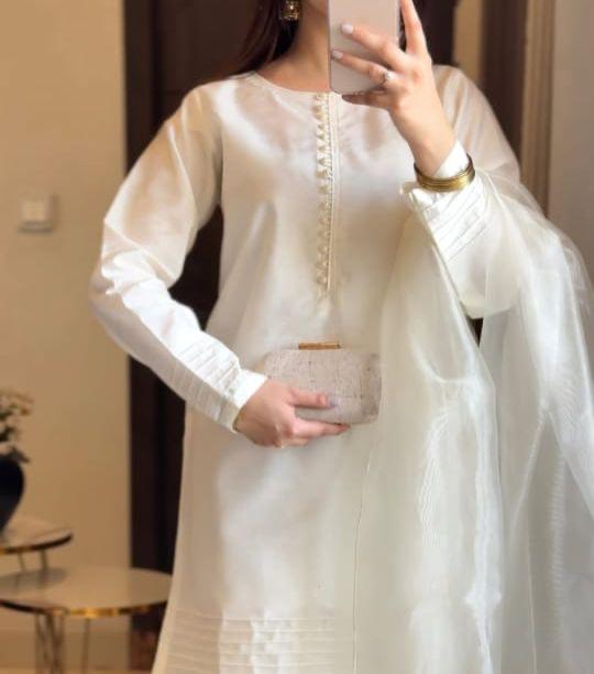 White Farshi shalwar kameez RawSilk
