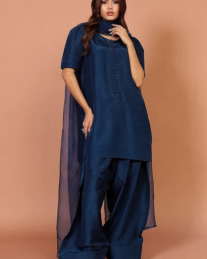 Navy Farshi Shalwar Kameez RawSilk