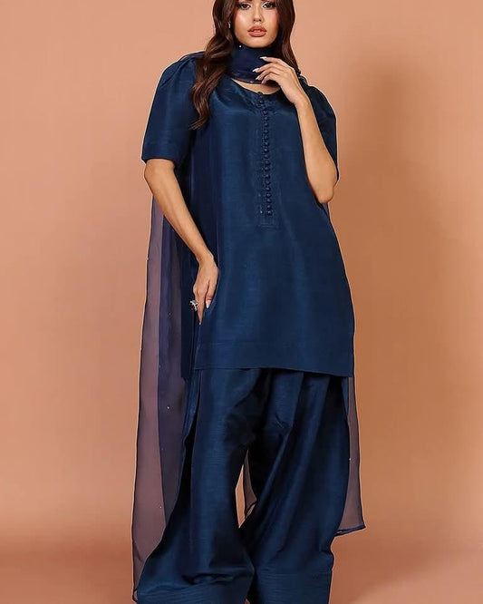 Navy Farshi Shalwar Kameez RawSilk