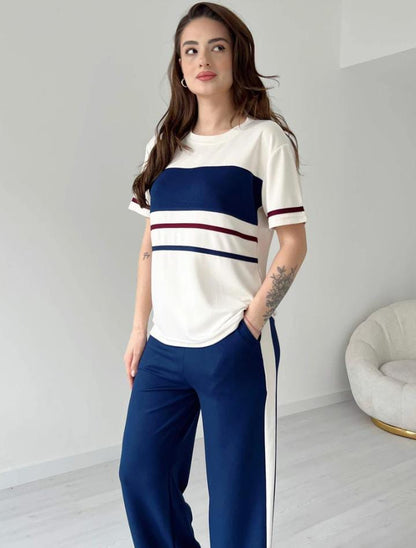 Navy & White Striped Co-Ord Set