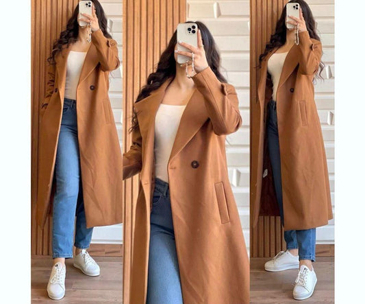 Long Fleece Trench Coat For Women's