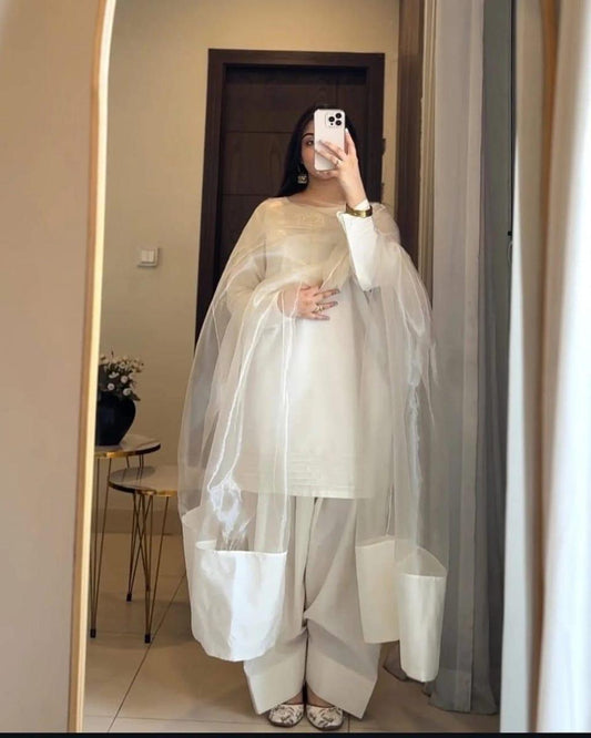 White Farshi shalwar kameez RawSilk